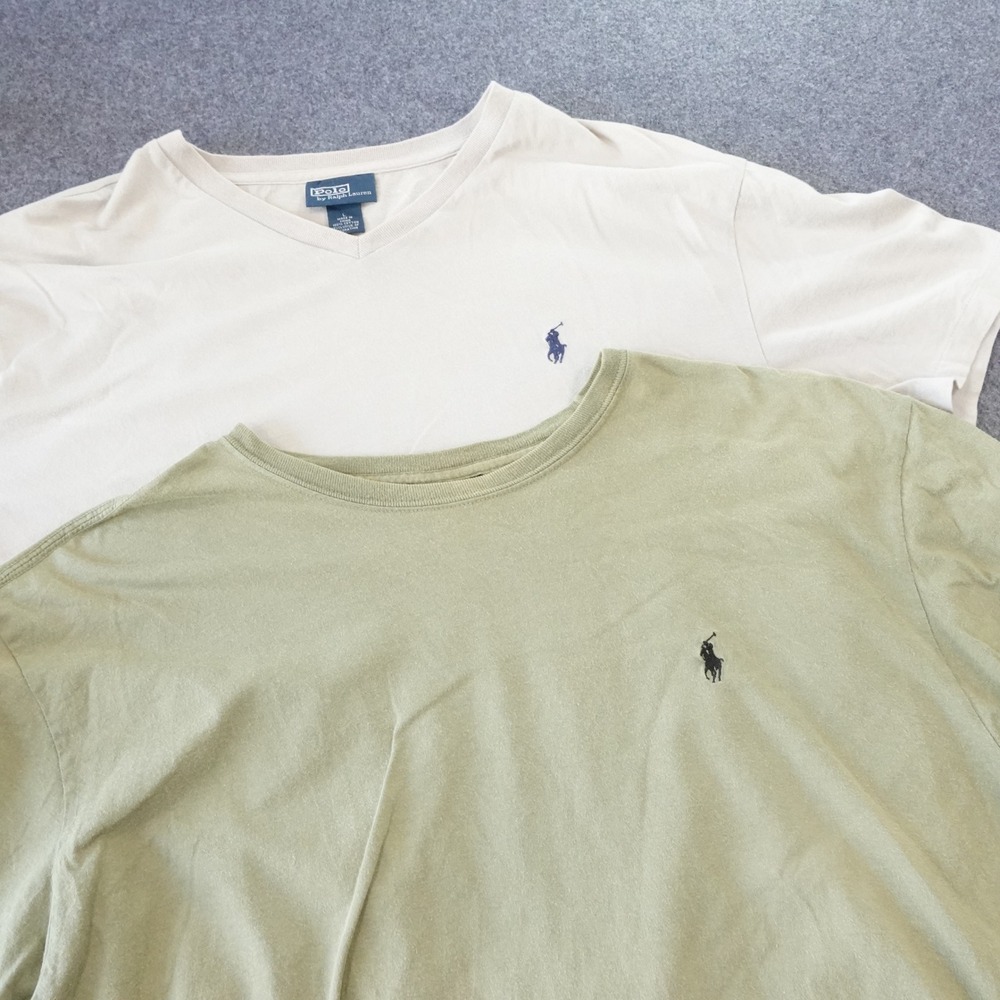 Polo Ralph Lauren T-Shirt Bundle Lot 2 Pack Green Crewneck Beige V-Neck Large